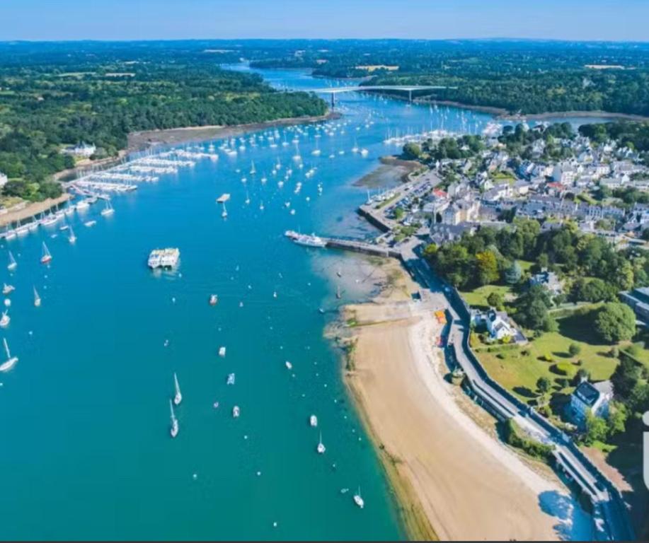an aerial view of a harbor with boats in the water at Bénodet appartement 100m de la plage thalasso 2chambres parking privé internet avec box in Bénodet