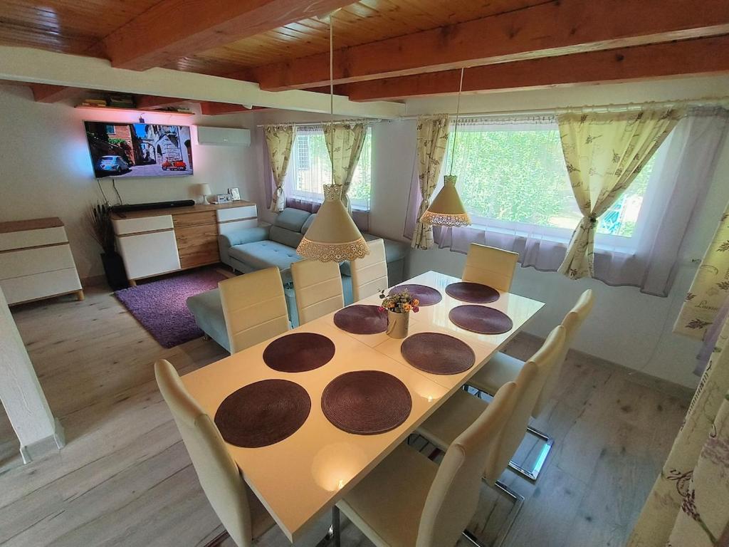 a dining room table and chairs in a room at Dodo Land in Săcel