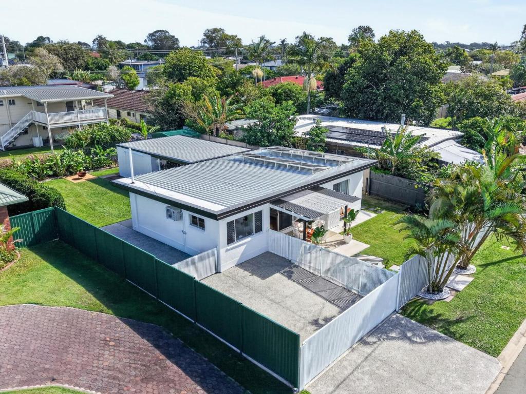 an aerial view of a house with a solarium at Boutique Bribie Stay in Bellara