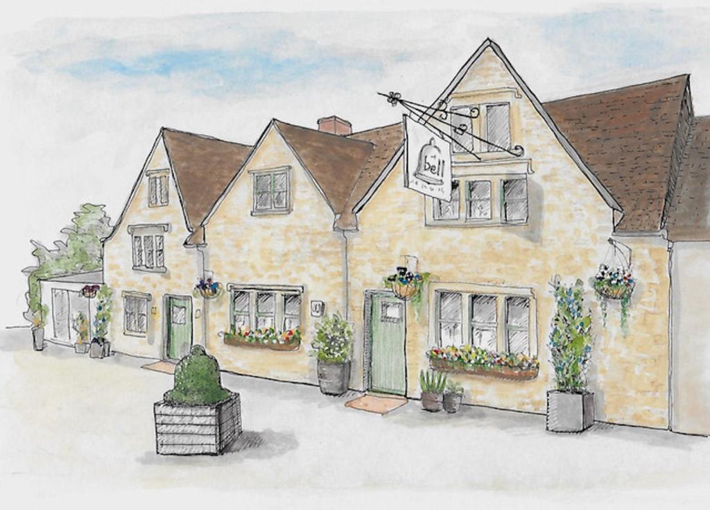 a drawing of a house with plants in front of it at The Bell Inn in Stroud