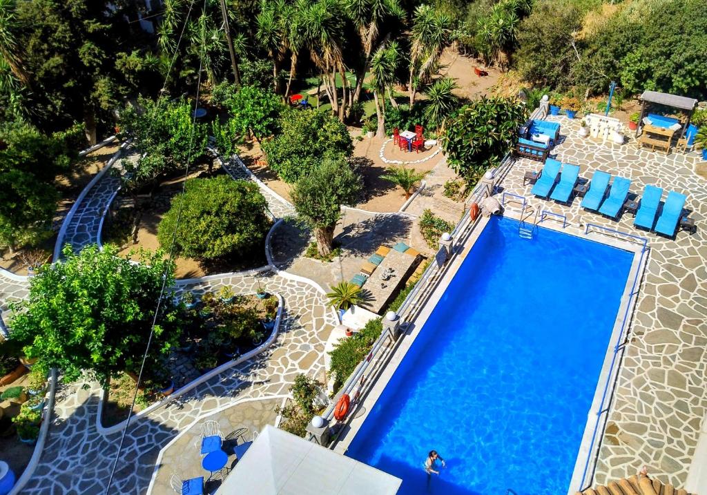 an overhead view of a swimming pool at a resort at Villa Rena in Batsi