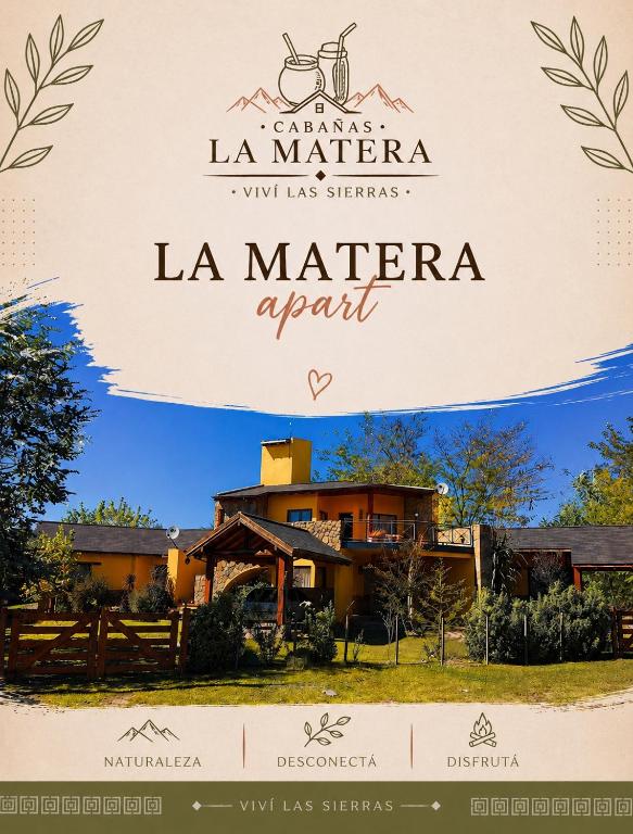 a sign for the la marfa la materia resort at Cabañas La Matera Apart in Los Reartes