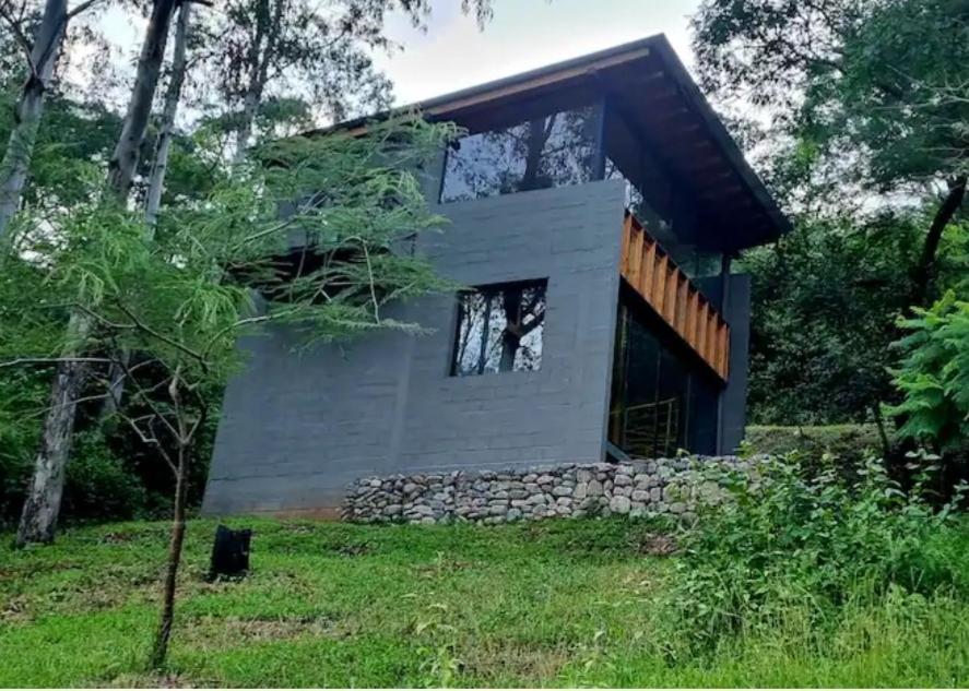 a house in the woods with a stone wall at Loft La Misión in Salta