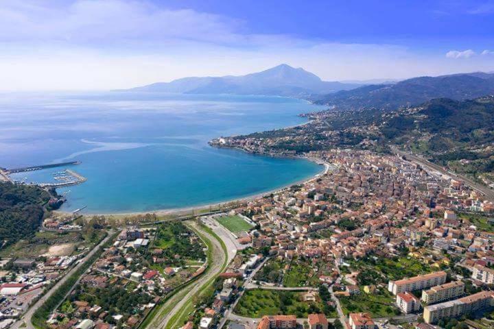 an aerial view of a city and a body of water at Hotel Sant'Antonio in Torraca