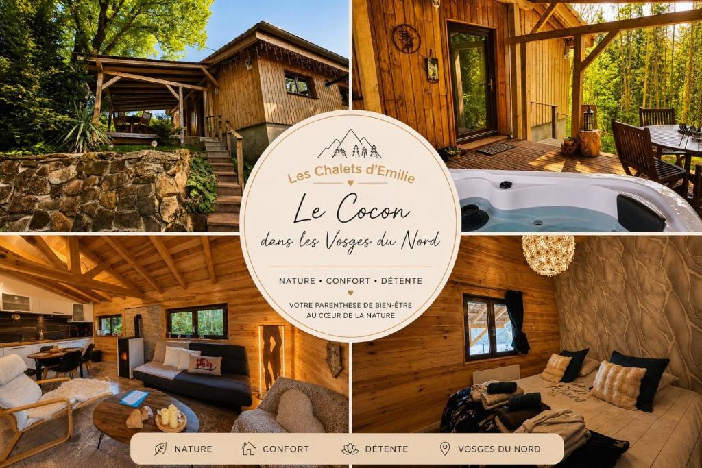a collage of pictures of a log cabin at Le Chalet Cocon et Jacuzzi in La Petite-Pierre