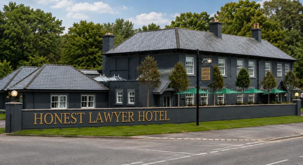 a house with a sign that reads honest lawyer hotel at Honest Lawyer Hotel in Durham