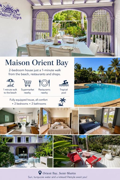 a collage of photos of a mansion with a swimming pool at Kazamwen, maison à Orient bay 2 chambres, piscine résidence et plage à 2 minutes in Orient Bay