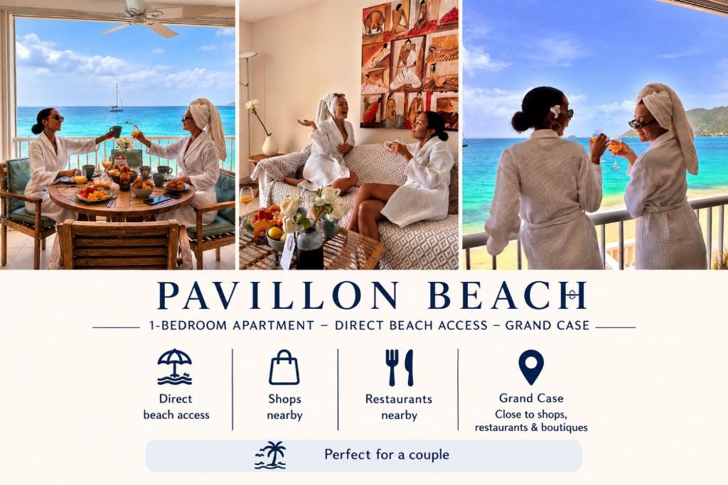 a collage of three pictures of a woman in a hotel room at Grand Case Beachfront Apartment, Perfect for a couple looking a romantic Gateway in Grand Case
