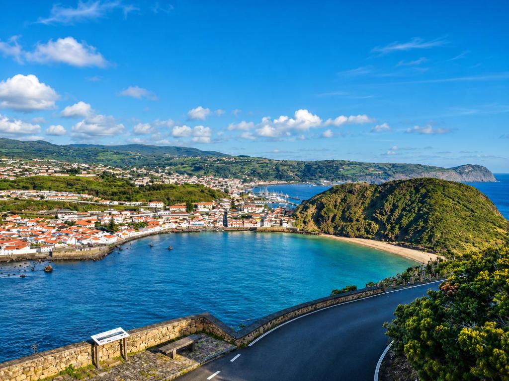 a view of a town and a body of water at Faial Inn in Horta