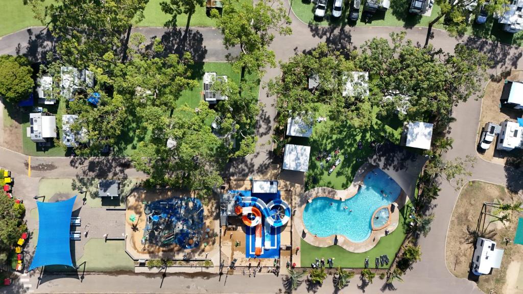 an overhead view of a pool at a resort at NRMA Ocean Beach Holiday Resort in Umina