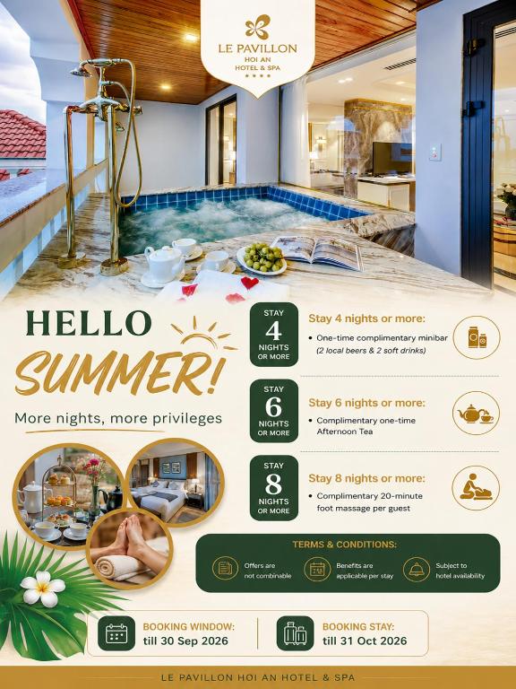 a flyer for a hotel with a swimming pool at Gallery Hotel & Spa - Le Pavillon Hoi An Group in Hoi An