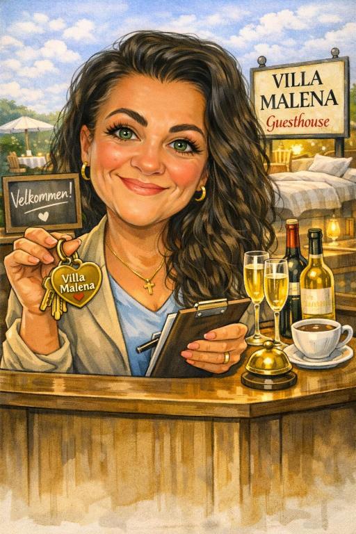 a painting of a woman at a bar with wine glasses at Villa Malena Guesthouse in Fensmark