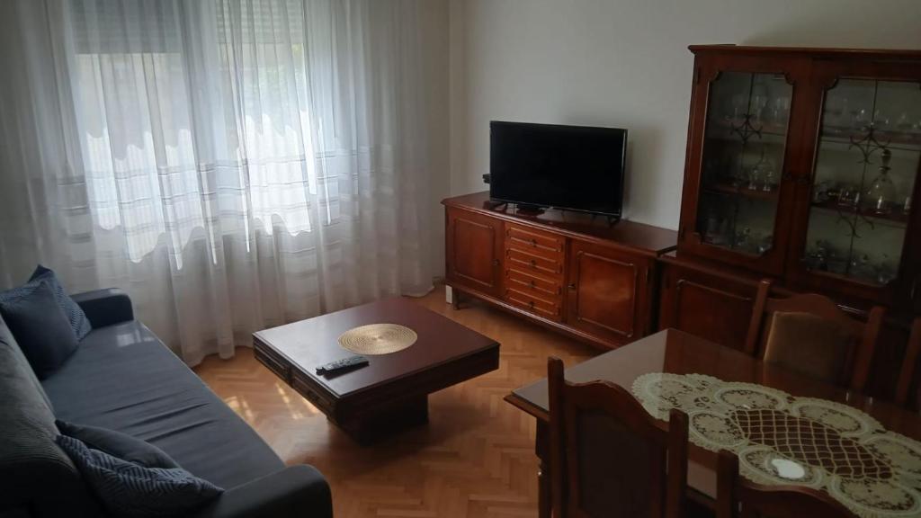 a living room with a couch and a tv at Pozarevac-Centar-Stan in Požarevac
