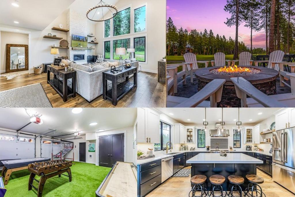 two pictures of a kitchen and a living room at Suncadia Luxe in Cle Elum