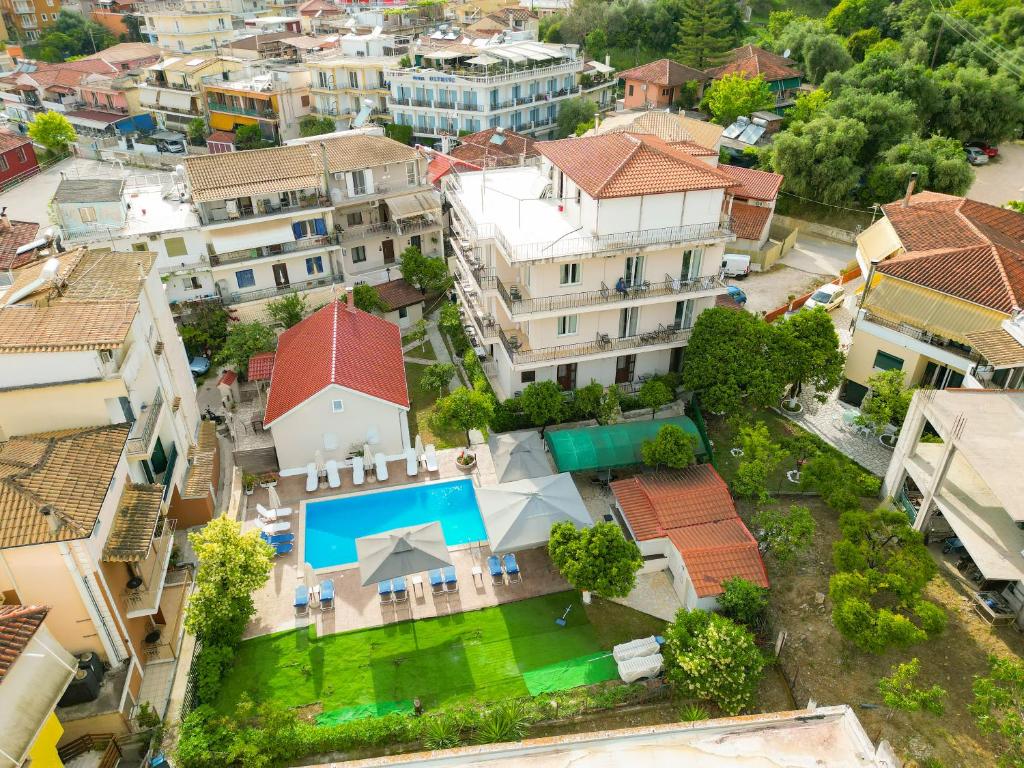 an aerial view of a city with buildings at Central Hotel in Parga
