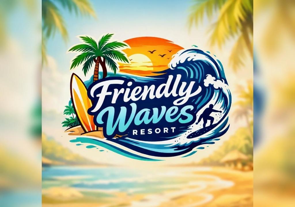 a can of friendly waves resort with a surfer riding a wave at Friendly Waves Resort Arugambay in Pottuvil