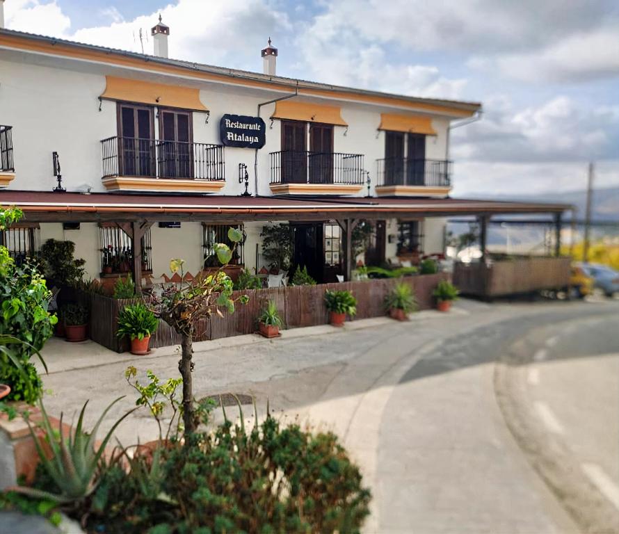 a building with potted plants in front of it at Hotel Restaurante Atalaya in Comares