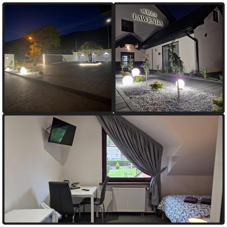 a collage of photos with a room with a table and a window at Willa Lawenda- Pokój Superior 7 in Rytro