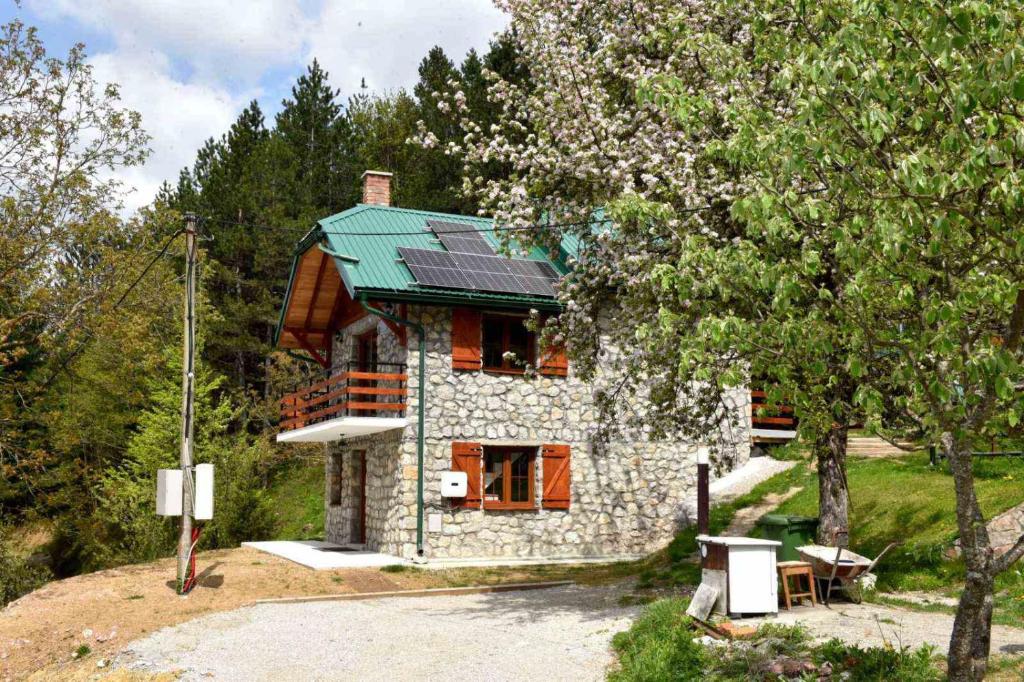 a small stone house with a green roof at Vila Teodora in Mojkovac