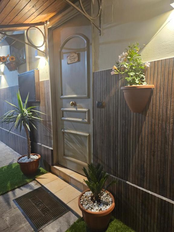 a door with potted plants on the side of a house at Corte26 in Nocera Inferiore