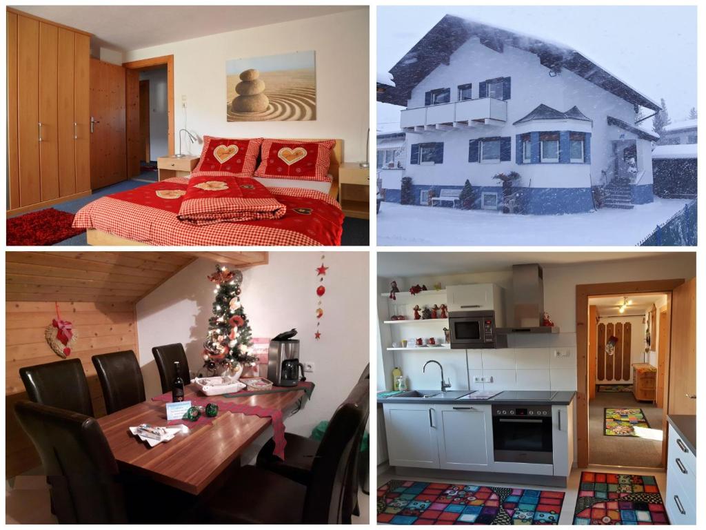 kolaż zdjęć kuchni i domu w obiekcie Anita's Ferienwohnung nahe Neuschwanstein w mieście Reutte
