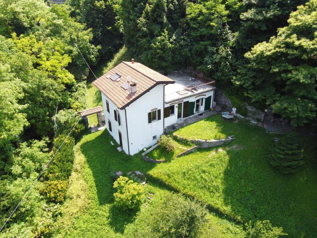 an aerial view of a house in the middle of a yard at Villa Caterina in Perledo