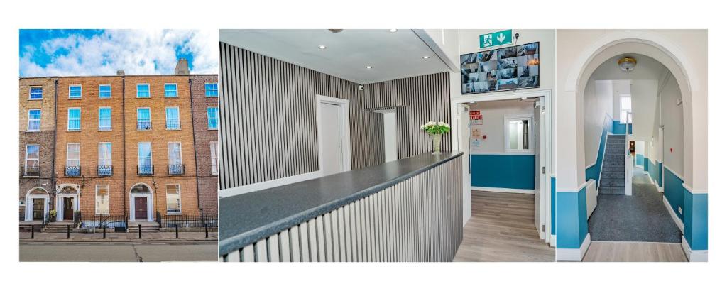 two pictures of a building and a hallway at Iveagh Lodge in Dublin