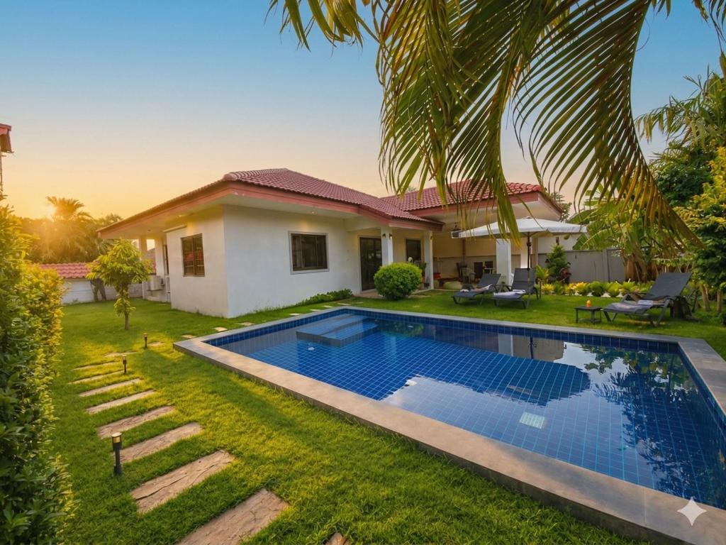 a house with a swimming pool in the yard at Villa Lilly in Rawai Beach