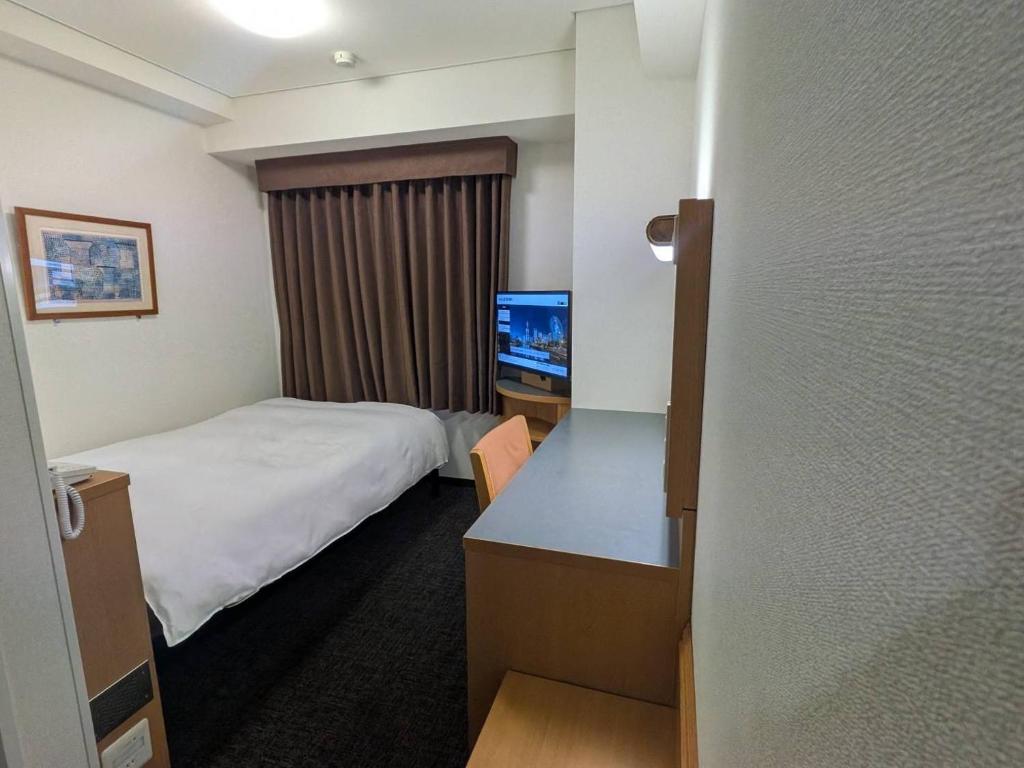 a hotel room with a bed and a television at Hotel Alpha-One Yokohama Kannai in Yokohama
