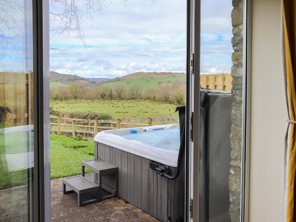 a jacuzzi tub in a room with a window at Towy Cottage - Uk49589 in Llansawel