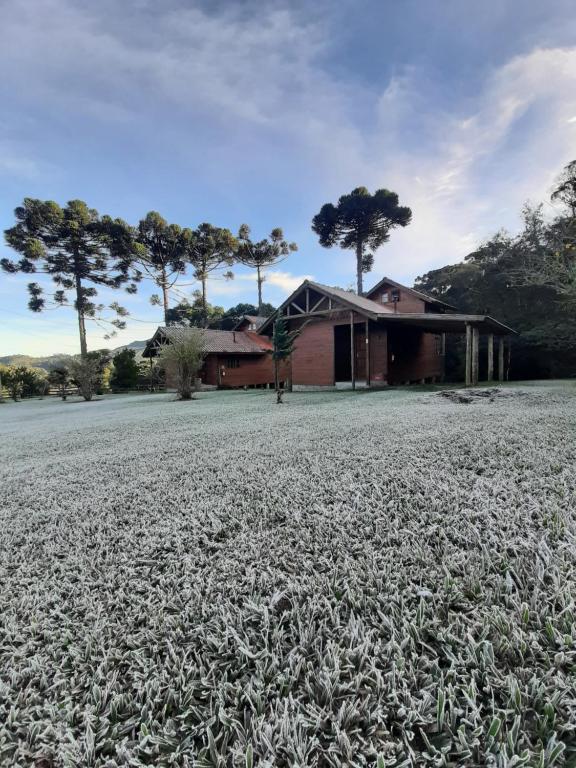 a house with a large field in front of it at Chalés sítio anjo gabriel 3 in Urubici