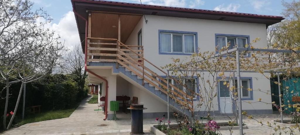 a house with a staircase on the side of it at Casa Didi in Vama Veche