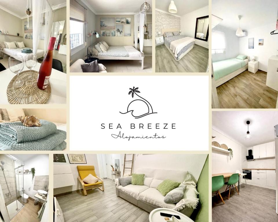 a collage of photos of a bedroom and a living room at Sea Breeze Alojamientos in Barbate