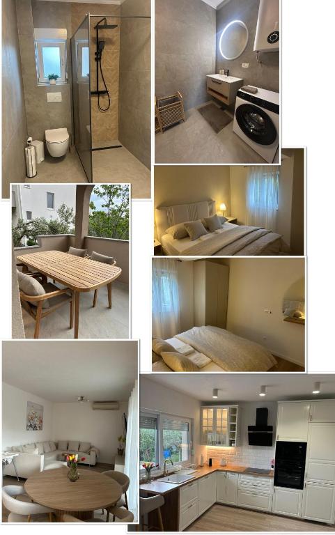 a collage of photos of a kitchen and a room at Apartman LaVida in Kaštela