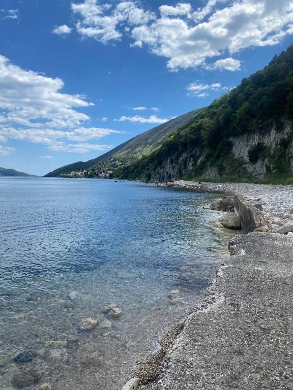a view of a body of water with a rocky shore at Apartman Terrazza in Igalo