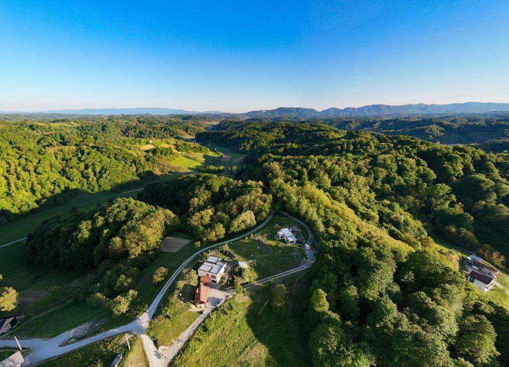 an aerial view of a forest with a house at Svetli Raj in Pregrada