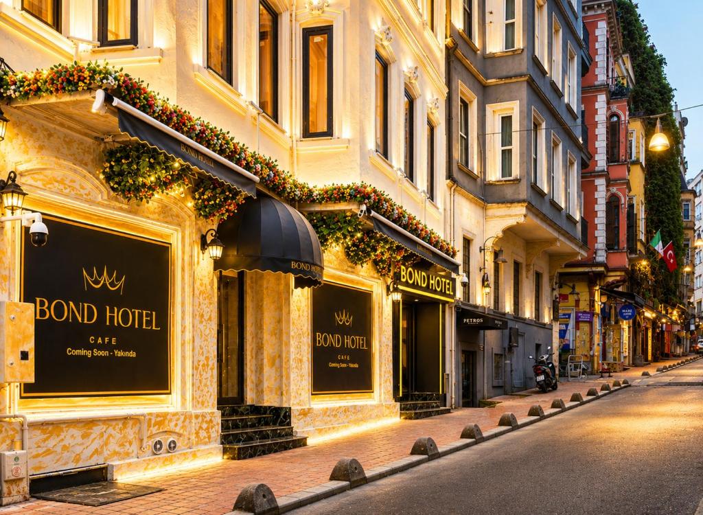 a street with buildings and a road with a hotel at Bond Hotel in Istanbul