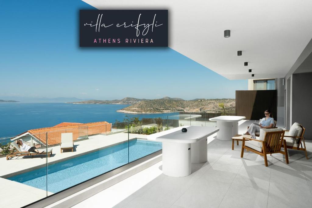 a rendering of a house with a view of the ocean at Villa Erifyli in Aghia Marina