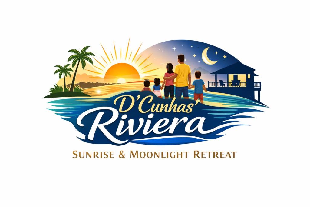 a vector illustration of a family standing on the beach watching the sunset at D Cunhas Riviera in Cochin