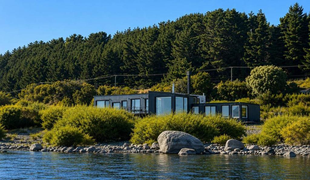 a glass house on the shore of a body of water at Lakefront, Jacuzzi and Pool in San Carlos de Bariloche