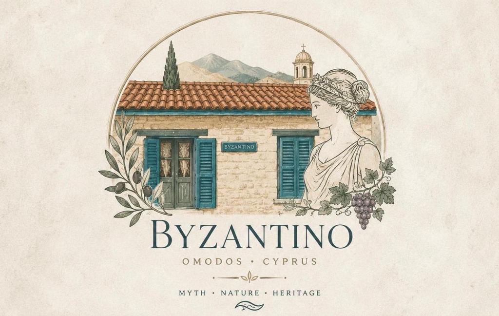 a drawing of a woman in front of a building at Byzantino Omodos House in Omodos