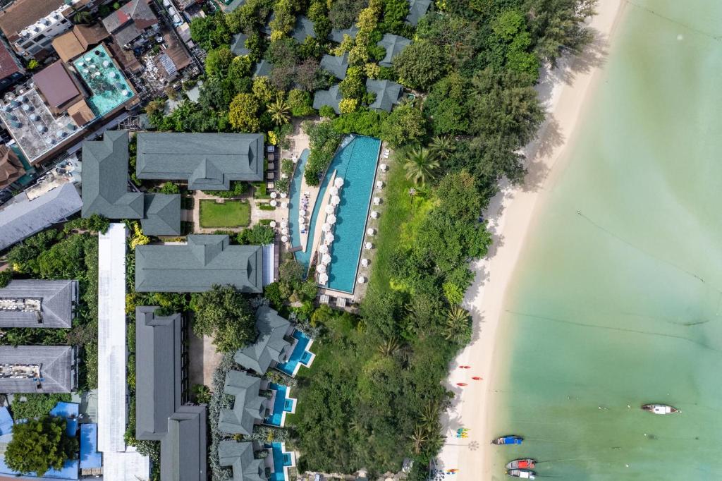 an overhead view of the beach and the ocean at PP Princess Resort in Phi Phi Islands