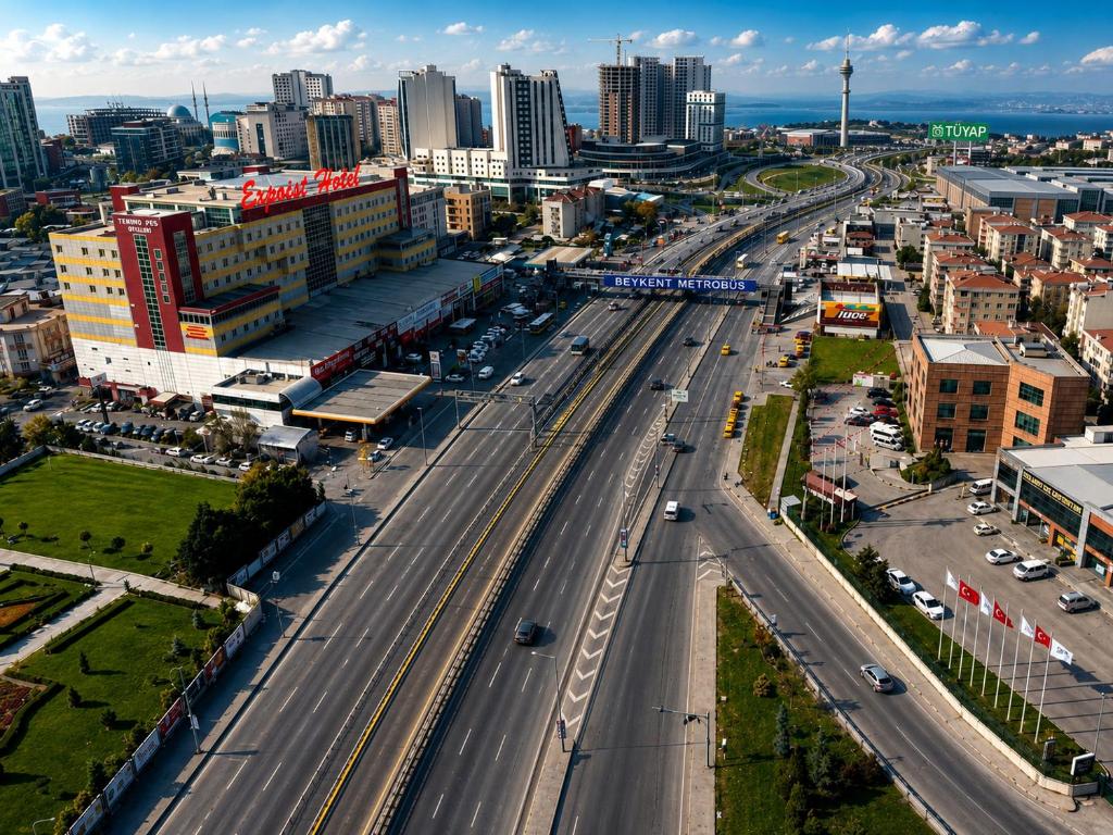 an aerial view of a highway in a city at Expoist Hotel in Beylikduzu