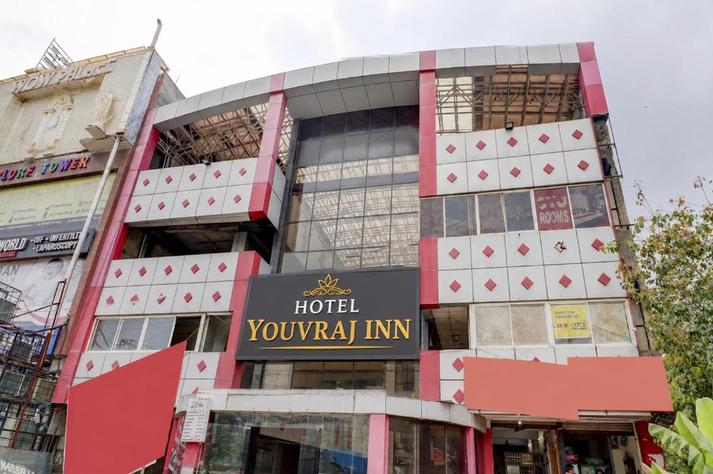 a building with a hotel yorkshire inn sign on it at Hotel Youvraj Inn in Ghaziabad