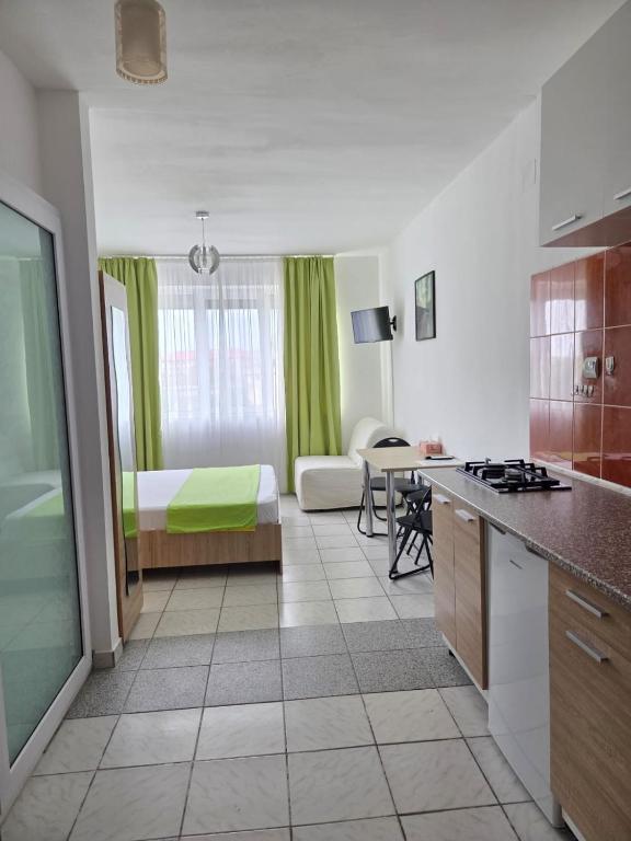a kitchen and a living room with a bedroom at Geo Studios in Saturn