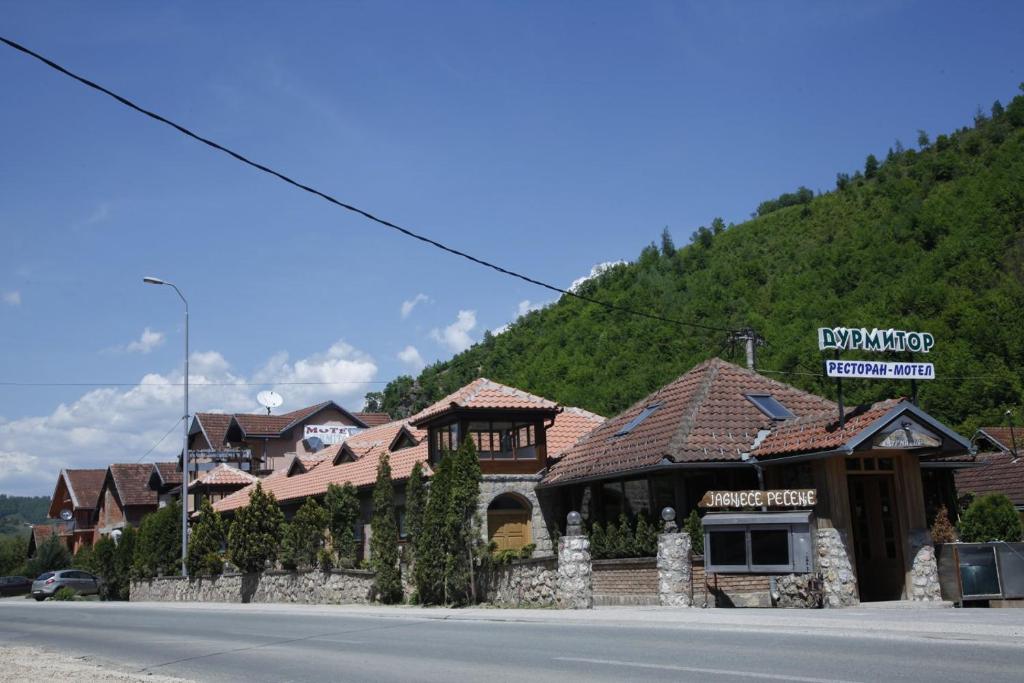 a building on the side of a street with a mountain at Motel Restoran DURMITOR in Nikoljac