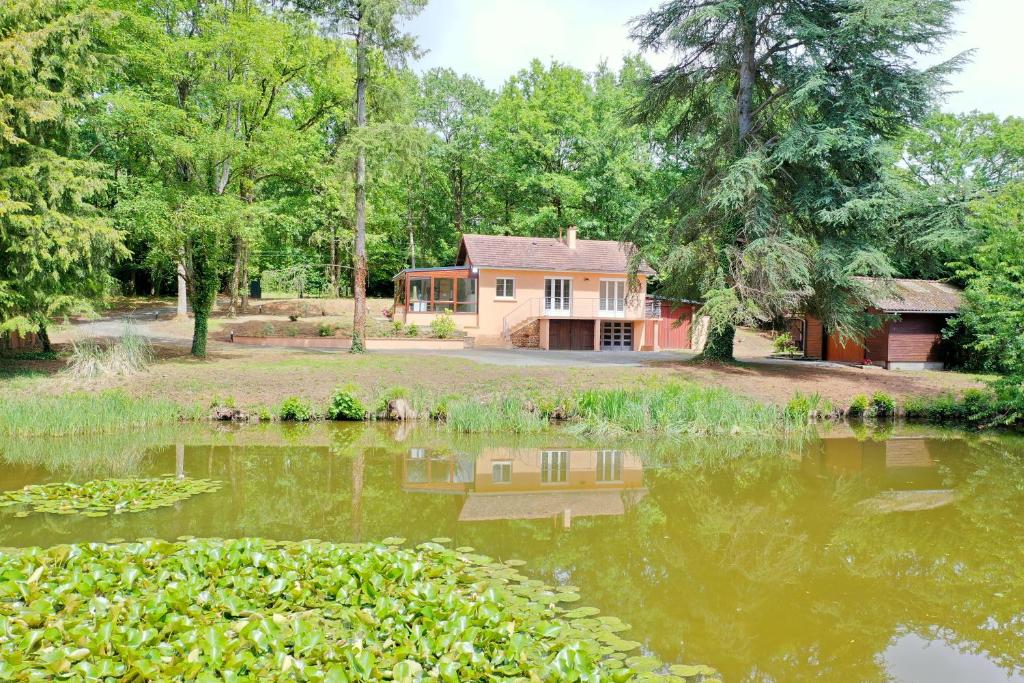 a house with a pond in front of it at Gîte Chez Armande in Surfonds
