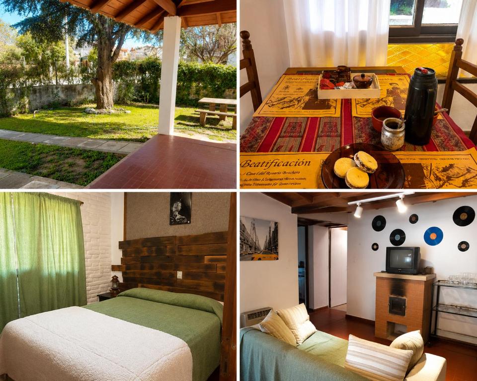 a collage of four pictures of a bedroom at Tala in Villa Cura Brochero