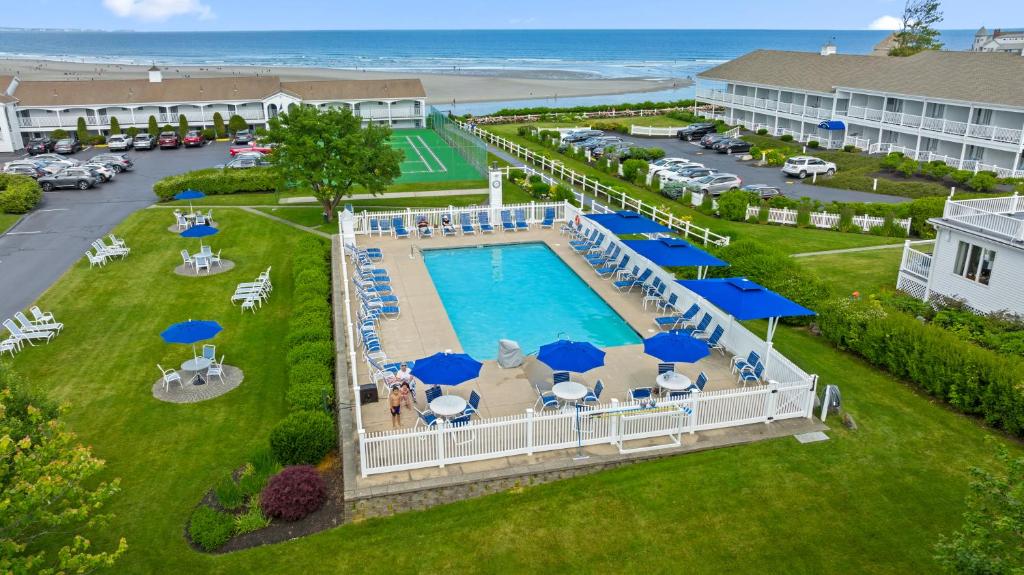 an aerial view of a pool at a resort at The Sparhawk Oceanfront Resort in Ogunquit