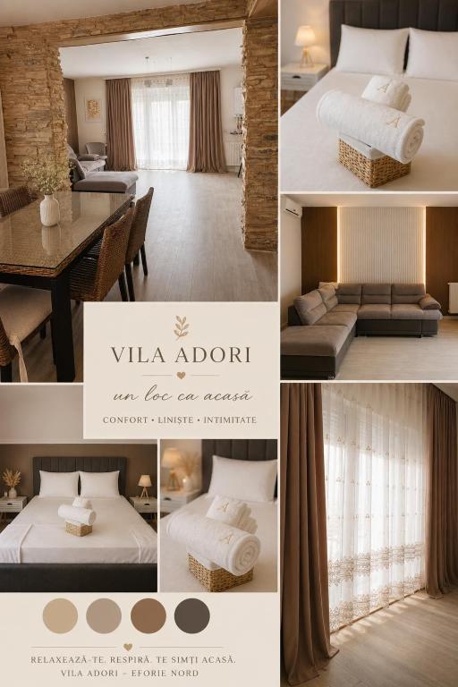 a collage of photos of a hotel room at Adori Apartment in Eforie Nord